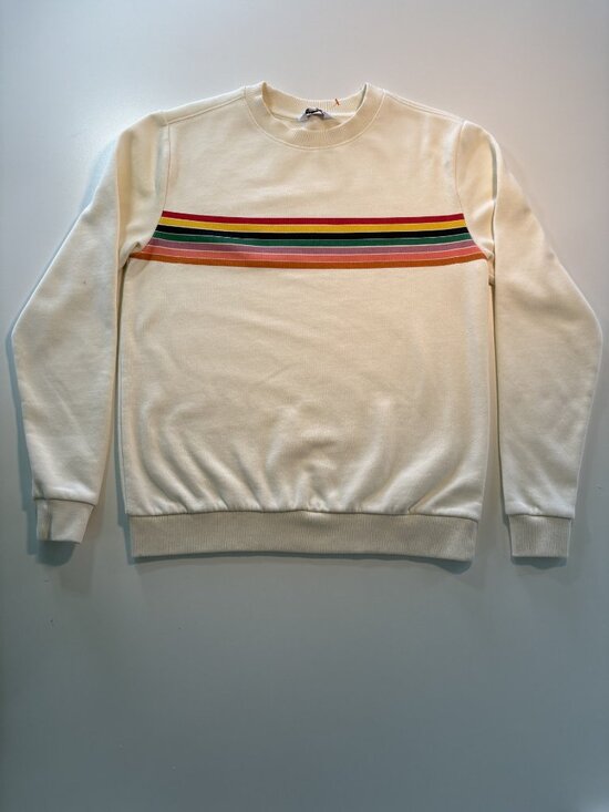 Neon Sheep Tops - Retro Rainbow Stripe Sweatshirt Cream XS Vintage Style Cozy Pullover
